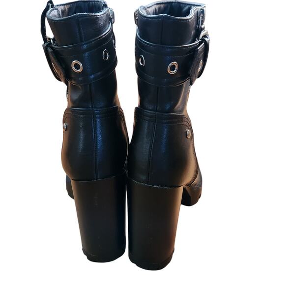 Azalea Wang Black Zip Up Vegan Leather Motorcycle Platform Heels Size 7.5 - Picture 4 of 7